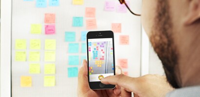 Using Post-it® App shown on phone screen capturing Research the right way board